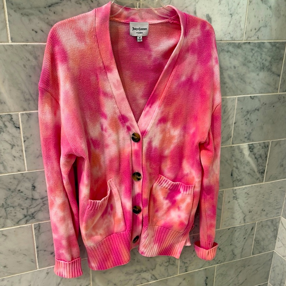 Juicy Couture Pink Tie-Dye Cardigan Sweater